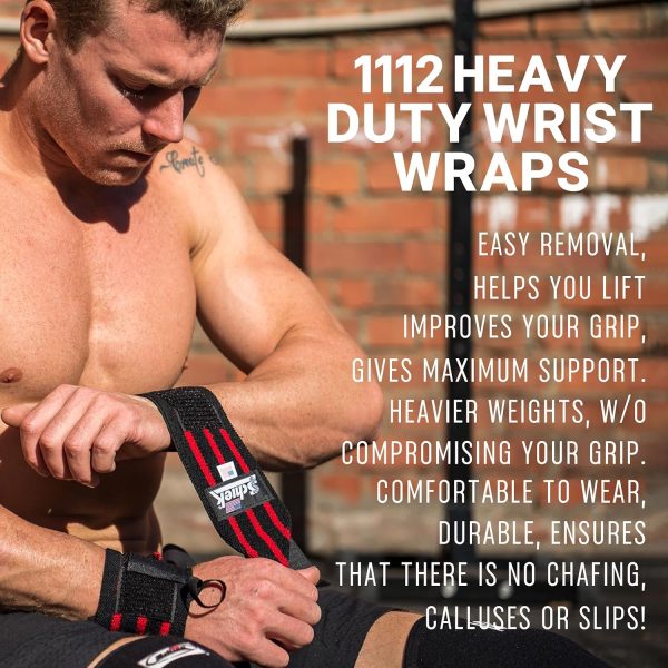 Schiek Heavy Duty Wrist Wraps Black/Red 12 Inch-5
