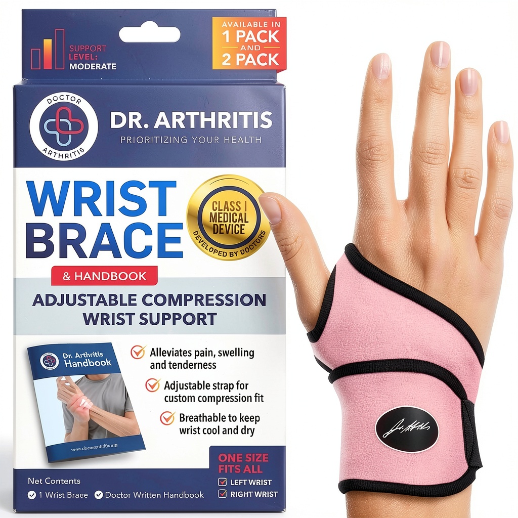Person wearing copper wrist brace while typing on a laptop