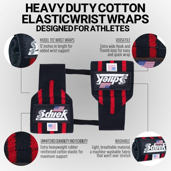Schiek Heavy Duty Wrist Wraps Black/Red 12 Inch-3