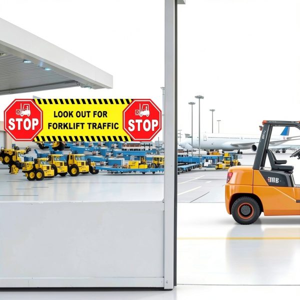 6 Pack Stop Look Out for Forklift Traffic Floor Sticker，24" × 6"，Vinyl Self-Adhesive-3