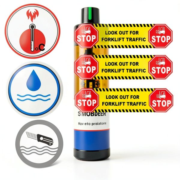 6 Pack Stop Look Out for Forklift Traffic Floor Sticker，24" × 6"，Vinyl Self-Adhesive-1