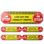 6 Pack Stop Look Out for Forklift Traffic Floor Sticker，24" × 6"，Vinyl Self-Adhesive-0