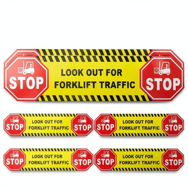 6 Pack Stop Look Out for Forklift Traffic Floor Sticker，24" × 6"，Vinyl Self-Adhesive-0