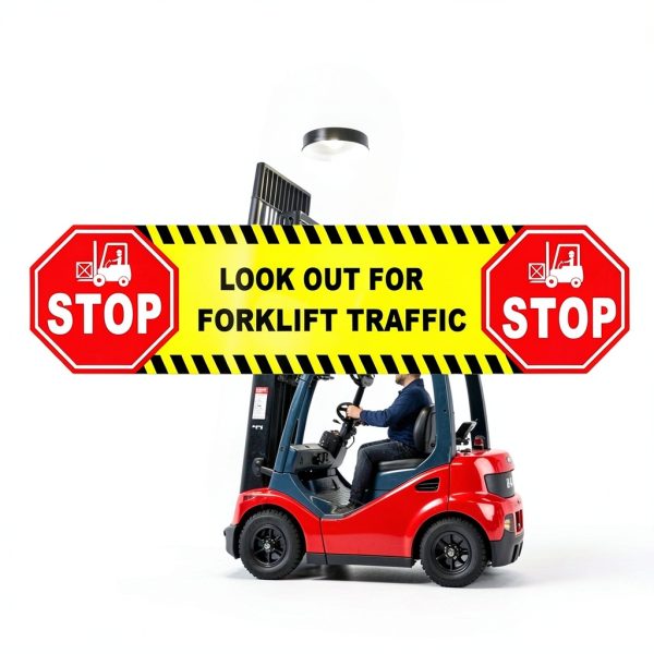 6 Pack Stop Look Out for Forklift Traffic Floor Sticker，24" × 6"，Vinyl Self-Adhesive-6